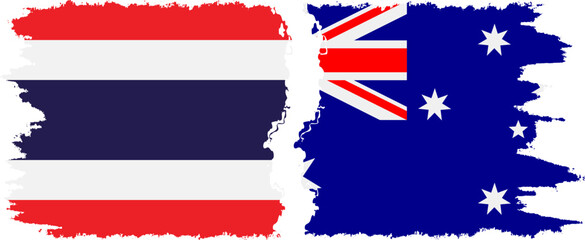 Australia and Thailand grunge flags connection vector