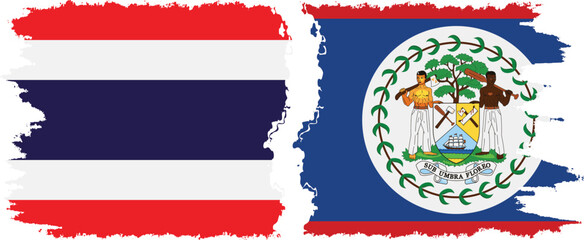 Belize and Thailand grunge flags connection vector