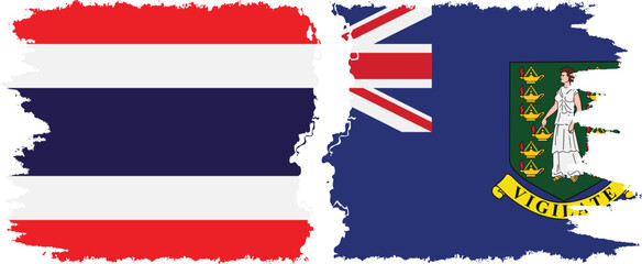 British Virgin Islands and Thailand grunge flags connection vector