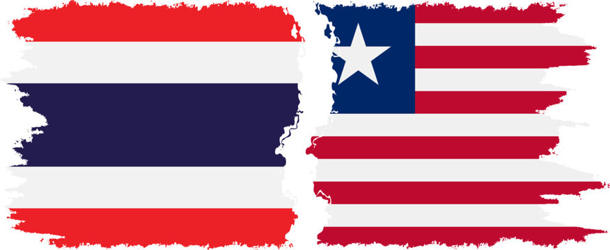 Liberia and Thailand grunge flags connection vector