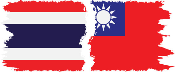Taiwan and Thailand grunge flags connection vector