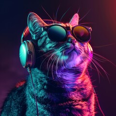 cat wearing headphones in disco style Job ID: be98b84f-1b9b-4fed-bfcb-2e4d16c209e9