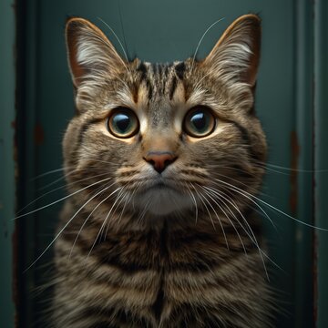 Close-up Portrait of a Tabby Cat with Striking Blue Eyes