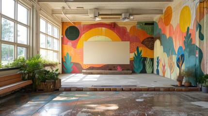 Art for Earth's sake: A blank mockup surrounded by eco-inspired murals, blending creativity with environmental advocacy.
