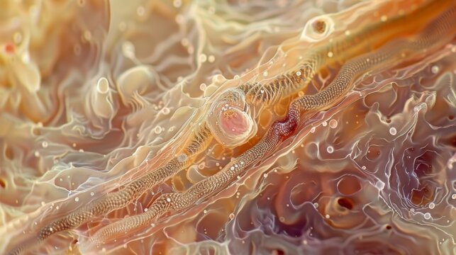 A microscopic image of a tapeworm larva cysticercoid inside the muscle tissue of a pig the intermediate host.