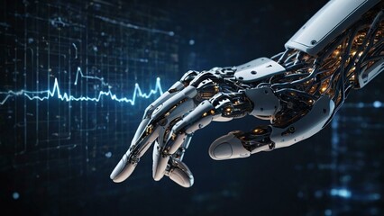 Inteligência artificial, mão de um robô de inteligência artificial,IA - obrazy, fototapety, plakaty