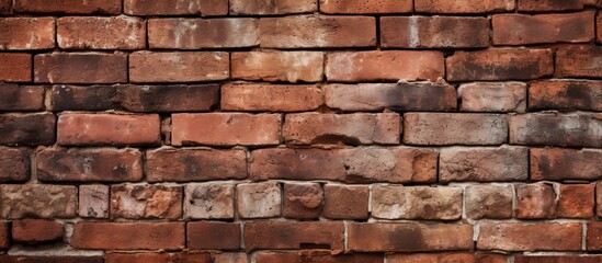 Obraz premium Lots of red bricks tightly stacked in a close-up view of a brick wall, showcasing the rough texture and solid construction