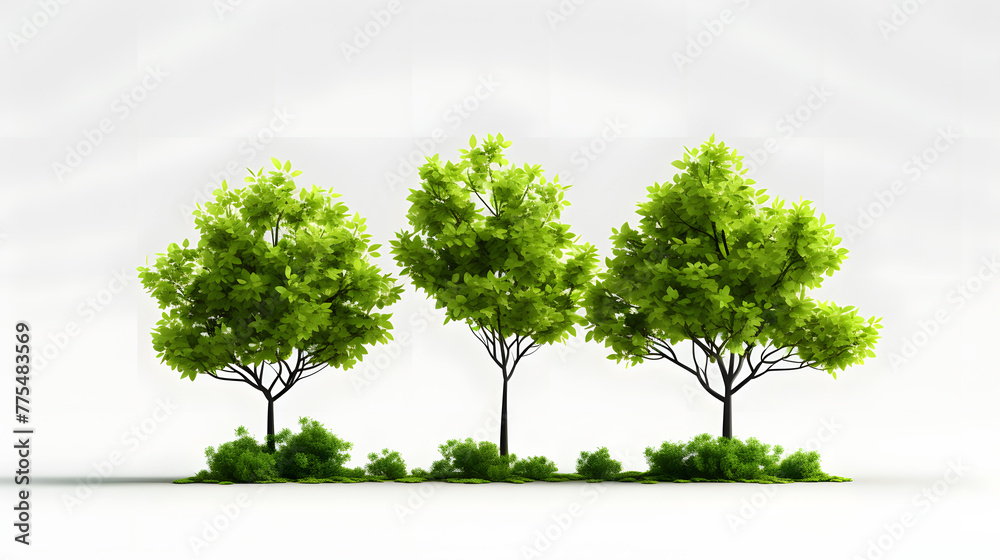 Sticker green-leaved trees spring icon 3d