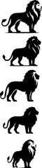 Set silhouettes style logo de lions, noir isolé transparent