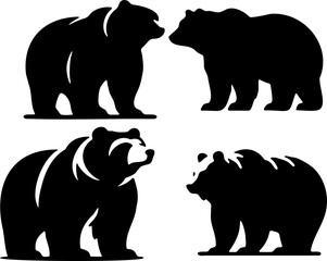 Set d'ours flat design, noir isolé