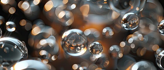floating 3D composition of glass orbs reflecting and refracting light in a dark - obrazy, fototapety, plakaty