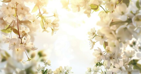 clean top shot background, bright cream colored, with very soft lighting, at the edges of the frame are flowers that grow in spring 