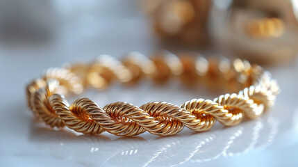 gold rope bracelet white background