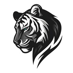 Black and white tiger commercial logo isolated on white background. Generative AI