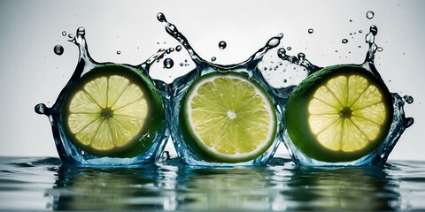 Isolated lime splash with crisp water droplets on white.