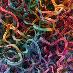 Organic Labyrinth: An abstract image resembling a labyrinth or network composed of interconnected bacterial chains, using soft organic colors to create a sense of complexity and interdependence. Job