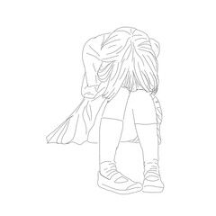 Sketch crying girl student without background