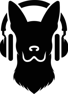 Silhueta de cachorro com fones de ouvido. Ilustração de cachorro com fone minimalista com fundo transparente.