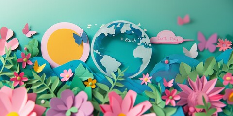 abstract paper cut art collage spring scene, in the style of animated gifs, innovative page design, uhd image, realistic yet stylized, sun-kissed palettes, photorealistic compositions,