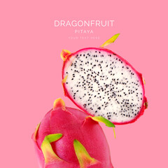 Creative layout made of pitaya on the pink background. Food concept. Macro concept.
