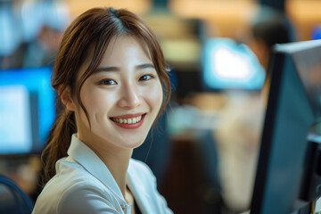 Asian business people team working and talking. generative ai