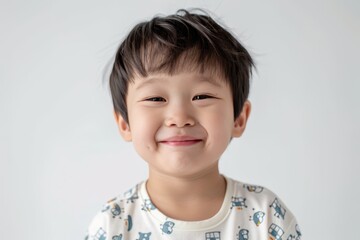 Happy Toddler Boy with a Bright Smile and Patterned Shirt. Generative AI.