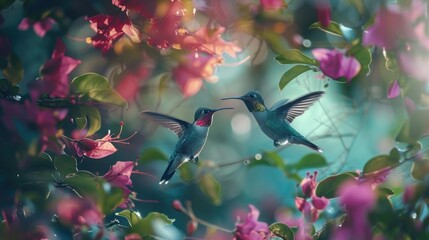 Hummingbird haven. Witnessing the vibrant beauty of the Savegre Valley. - obrazy, fototapety, plakaty