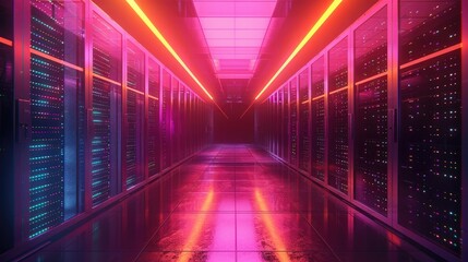 Fototapeta na wymiar Servers Glowing Behind Glass: A Peek into a Secure Digital Data Center