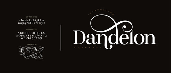 Dandelon elegant Font Uppercase Lowercase and Number. Classic Lettering Minimal Fashion Designs. Typography modern serif fonts regular decorative vintage concept. vector illustration