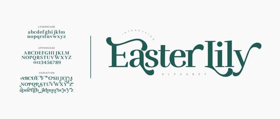 Easterlily elegant Font Uppercase Lowercase and Number. Classic Lettering Minimal Fashion Designs. Typography modern serif fonts regular decorative vintage concept. vector illustration