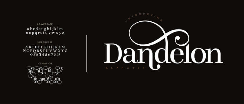 Dandelon elegant Font Uppercase Lowercase and Number. Classic Lettering Minimal Fashion Designs. Typography modern serif fonts regular decorative vintage concept. vector illustration