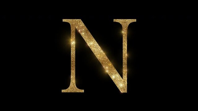 Sparkling golden "N", serif font style, alpha channel, transparent background