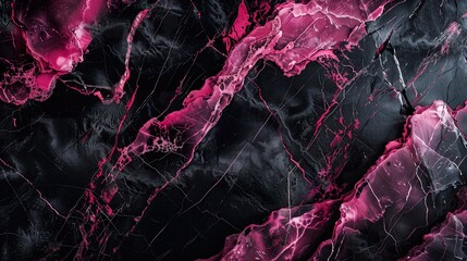 A dynamic black marble texture featuring striking streaks of white and fuchsia, ideal for...