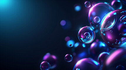 Microscope water bubble, fluorescent aesthetics background - obrazy, fototapety, plakaty