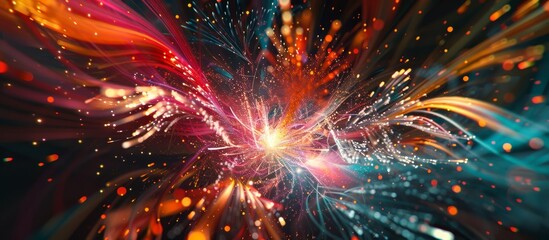 Colorful Burst of Light and Sparks in Darkness