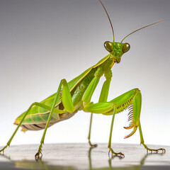 lifestyle photo profile of praying mantis eating.