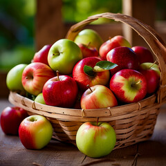 lifestyle photo bushel of Red and green apples.