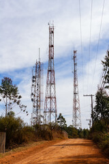 Torres no alto da Serra de São Domingos - POÇOS DE CALDAS, MG, BRAZIL - JULY 19, 2023: Antenna towers at the top of the São Domingos mountain range.