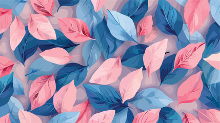 Pink and blue tea leaves pattern. Seamless backgrou - obrazy, fototapety, plakaty
