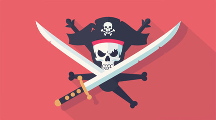 Pirate flag icon jolly roger skull and sabers. Flat