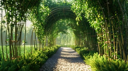 Planting bamboo tunnel forests for sustainable development Add ozone to the world  - obrazy, fototapety, plakaty