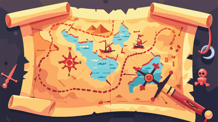Pirate icon treasure map. Flat design style modern