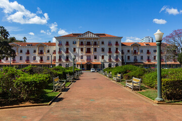Palace Hotel - POÇOS DE CALDAS, MG, BRAZIL - JULY 18, 2023: Palace Hotel in José Affonso Junqueira Park, designed by architect Eduardo Pederneiras, in the 1930s.