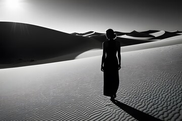 a creative woman in abstract her silhouette outlined against a backdrop of shifting sands