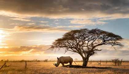 Fotobehang lonely rhino on tree © Adrian
