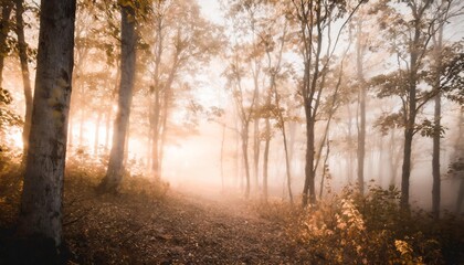 landscape mystical white fog in the autumn depressive forest sadness loneliness mood