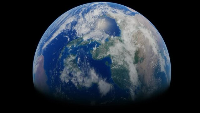 Beautiful 3d planet earth animation. Spinning view from high in orbit in space. Concept, view of clouds, ocean, and land, background in 4k. East Asia, Australia, and India from space