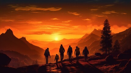 Vibrant silhouettes of a family setting out on a hiking trip to the mountains at sunset, support and understanding in every step" --ar 16:9 --stylize 500 --v 5 Job ID: 98b315c6-2d2d-47e9-804e