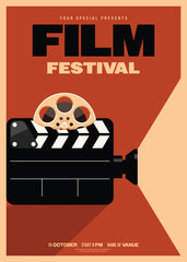 Film and movie festival poster template design with vintage film camera