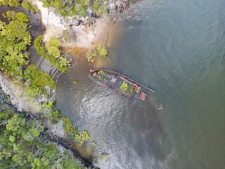 Aerial views of Ceratodus shipwreck near Ungowa on the sand island of K’gari, Queensland, Australia